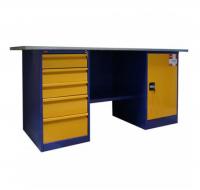 Верстак 2-тумб., тумба с дв. и ящ.,тумба с 4 ящ., Roller, стол.оцинк. -синий