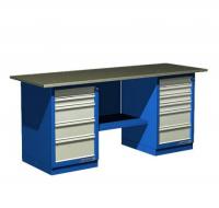 Верстак 2-тумб., тумба с 8ящ., тумба с 5ящ., стол.оцинк. - синий